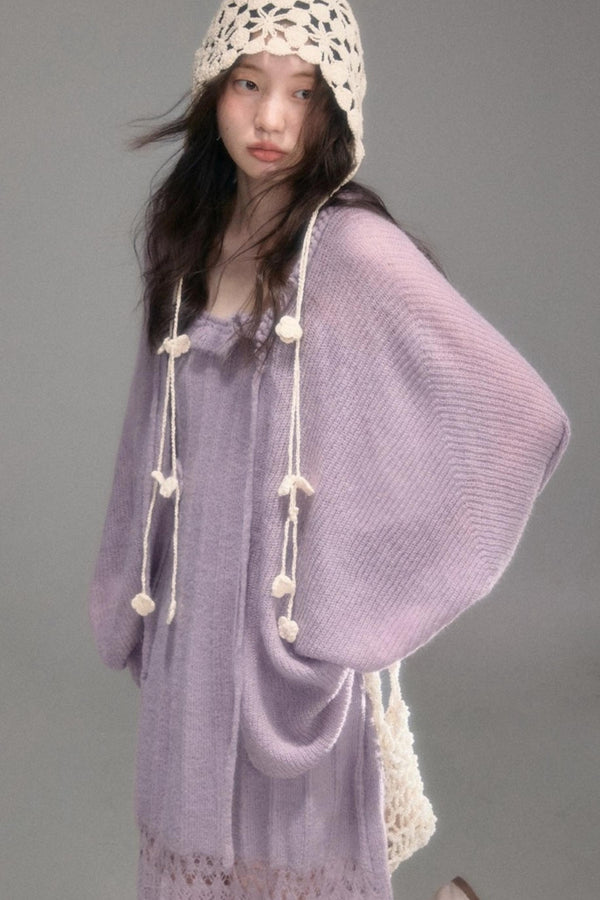 Crochet Knit Camisole Dress Cardigan Set-Up