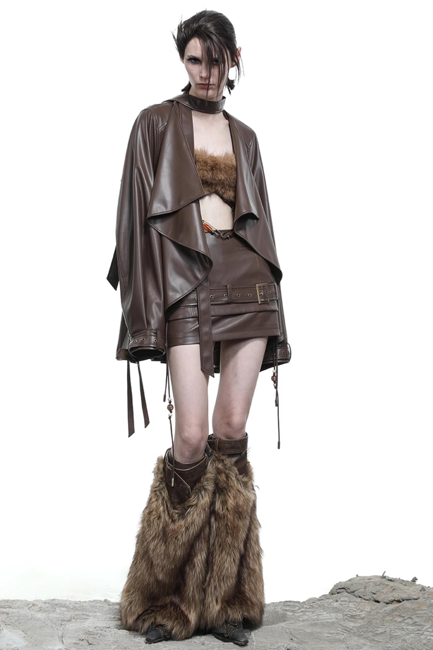 Beaded Leather Short Skirt