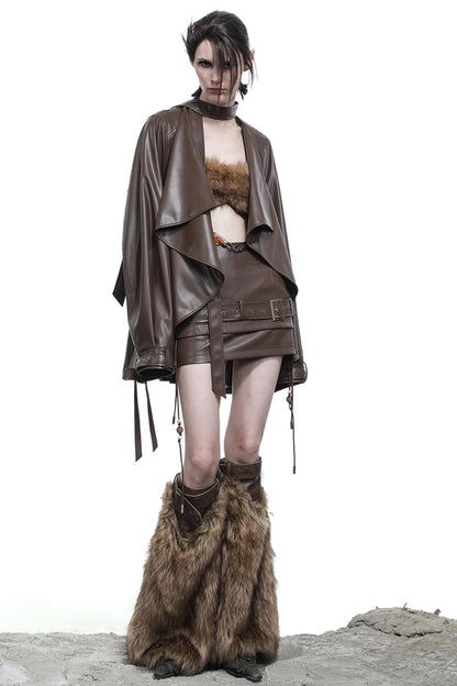 Beaded Leather Short Skirt