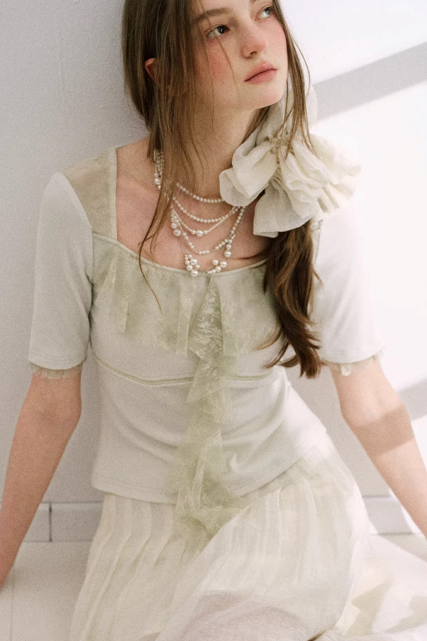 Original Gray-Green Lace Knit Top