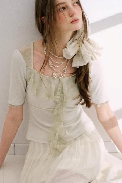 Original Gray-Green Lace Knit Top