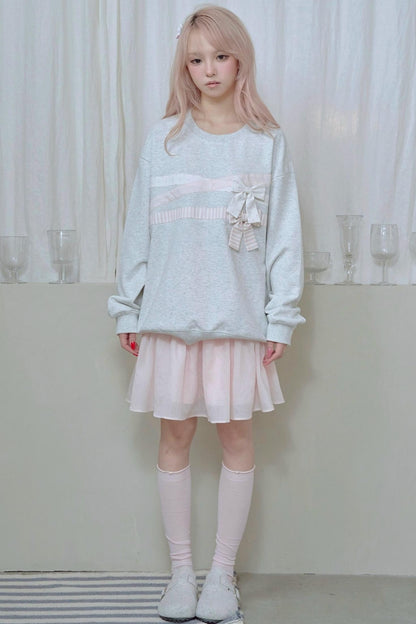 Cotton Bow Patchwork Sweatshirt
