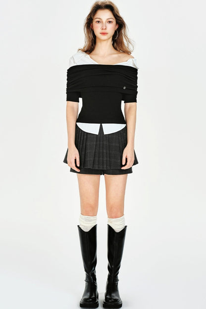 Vintage Style Off-Shoulder Knit Top