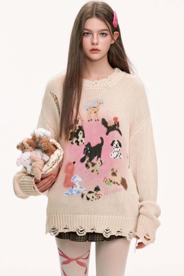 Cute Animal Print Loose Sweater