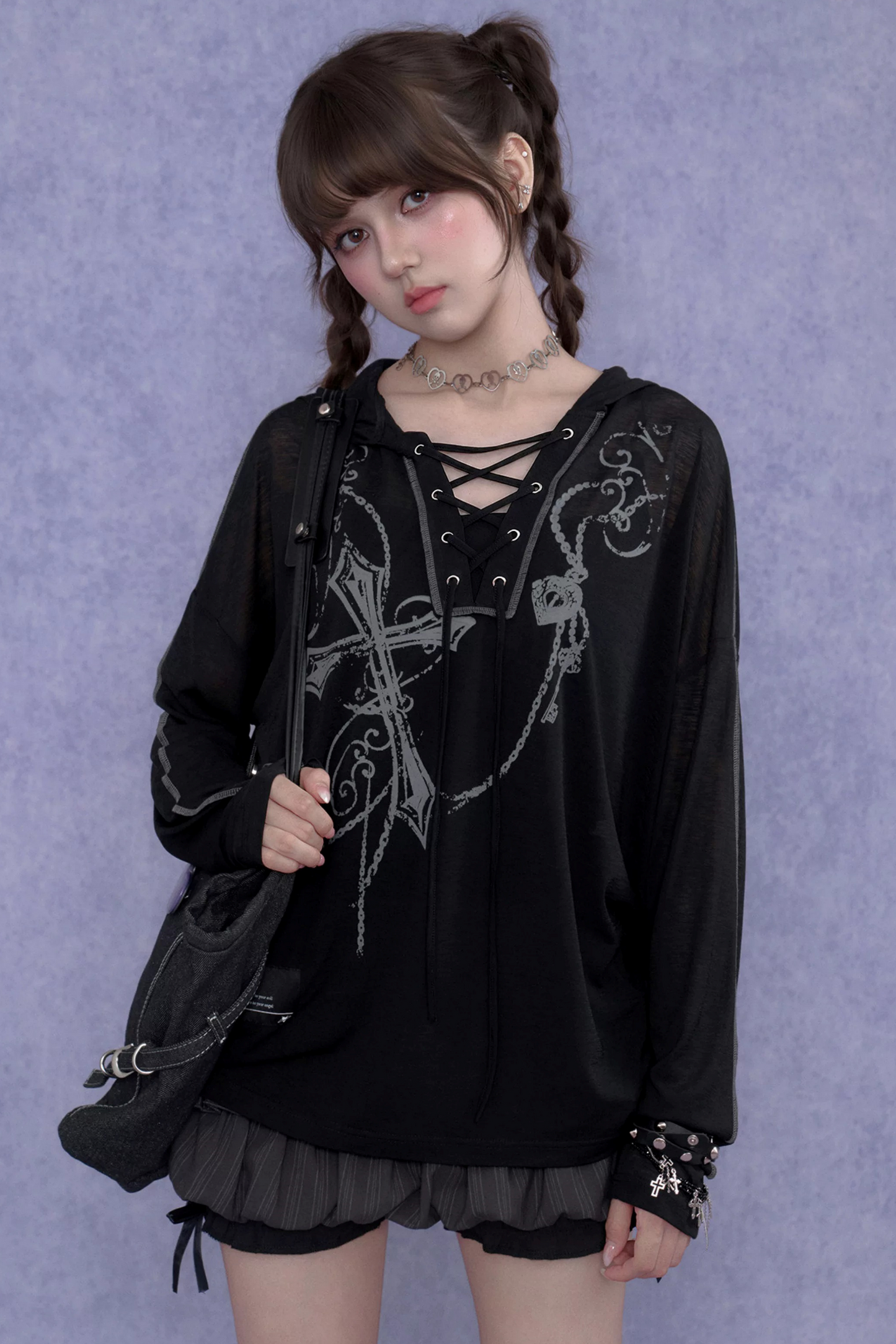 Dark Cross Hooded Top