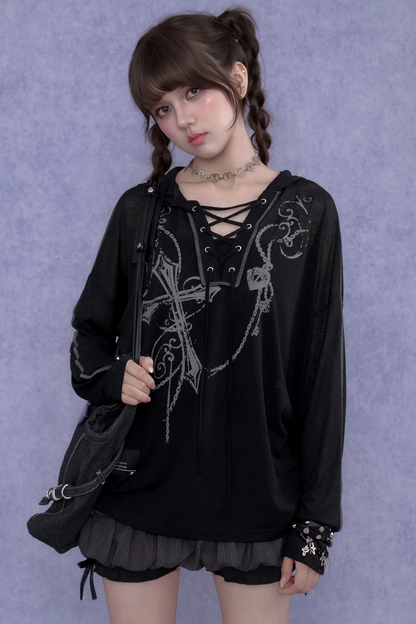 Dark Cross Hooded Top