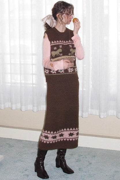Alpaca Blend Vest Skirt Set