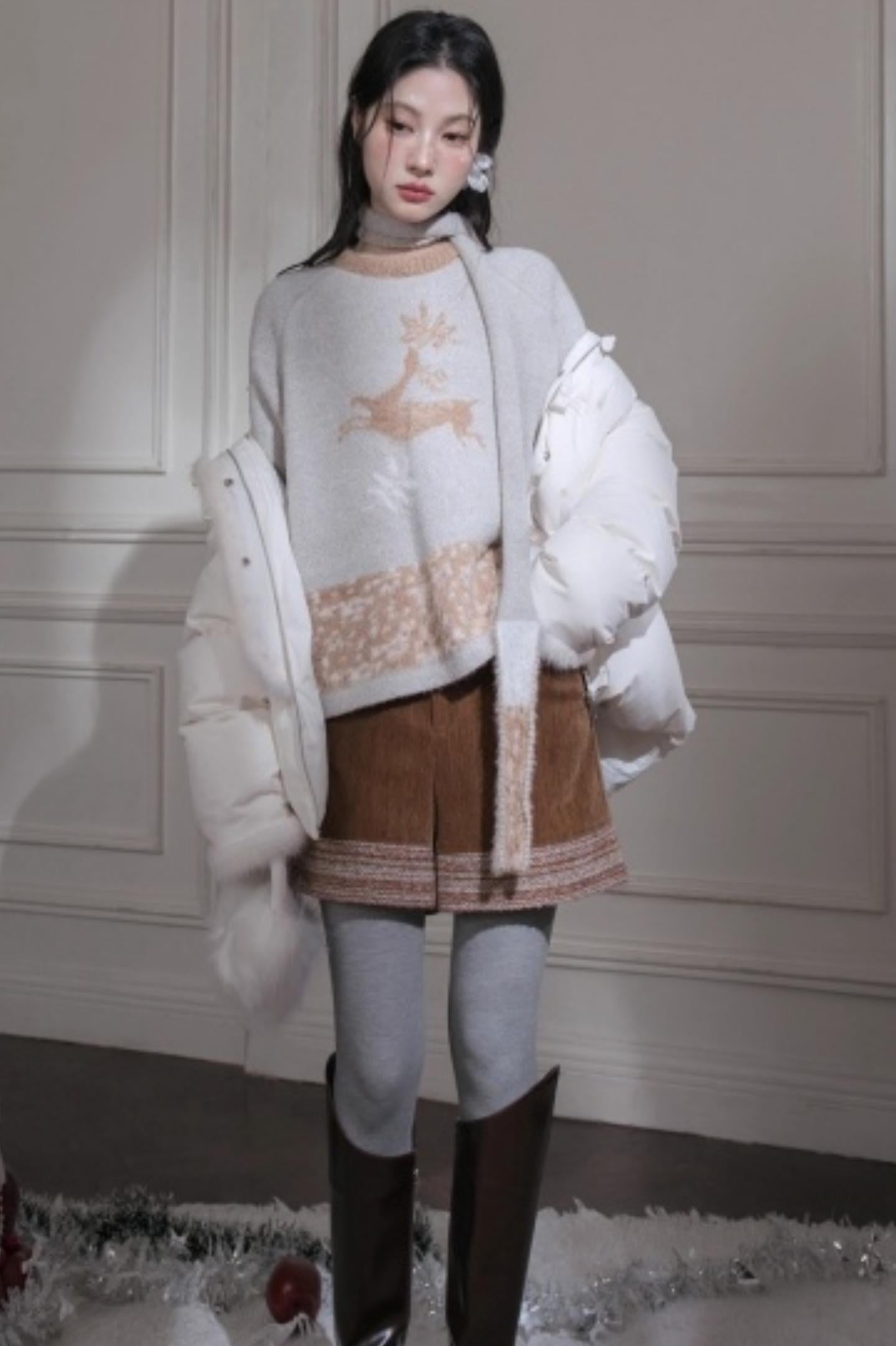 Snow Deer Faux Mink Sweater