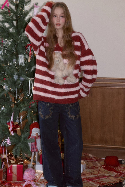 Sweet Striped V-Neck Sweater