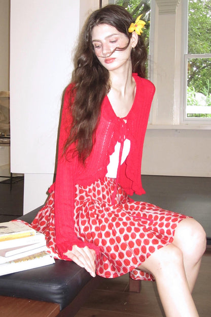 Vintage Ruffle Knitted Cardigan Set-Up