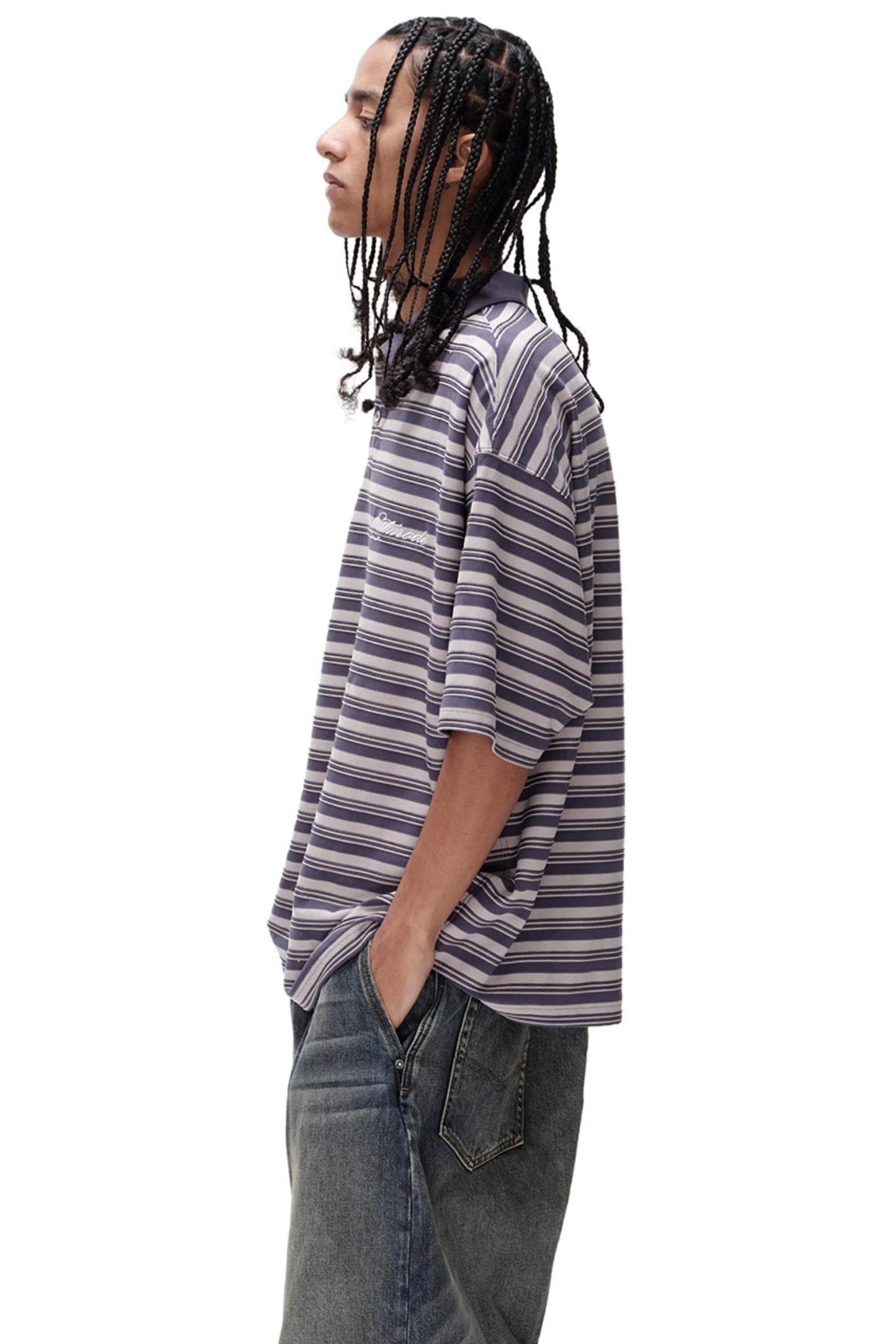 Retro Striped Embroidered Polo Shirt