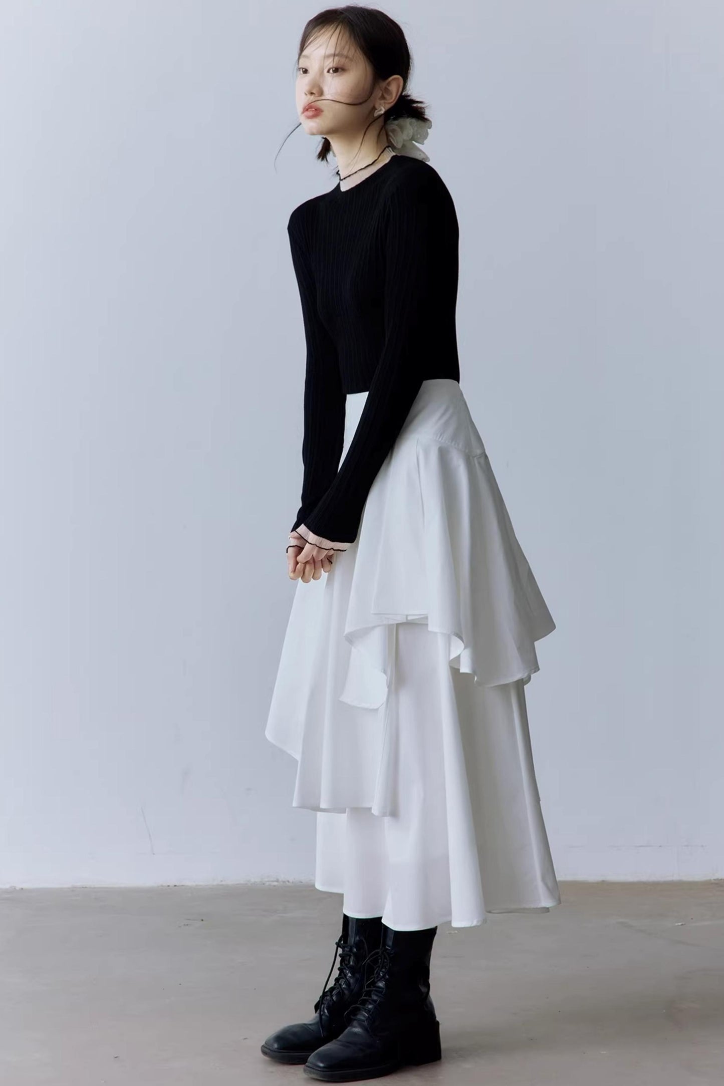 Schwarzes geripptes Stricktop