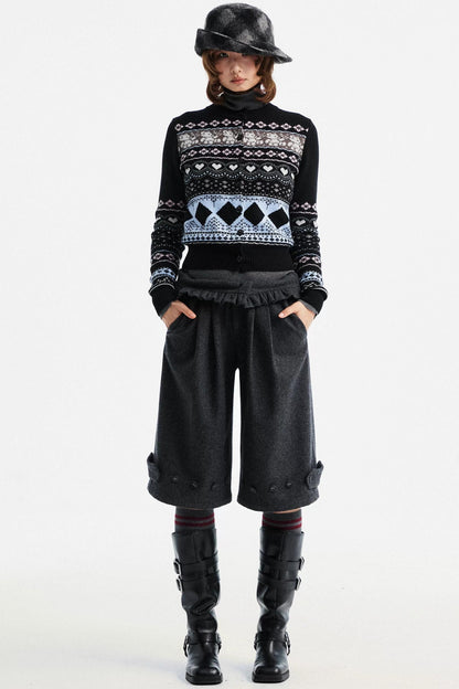 Gray Woolen Lace-Trim Pants