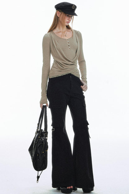 Pleated Lace Knit Top