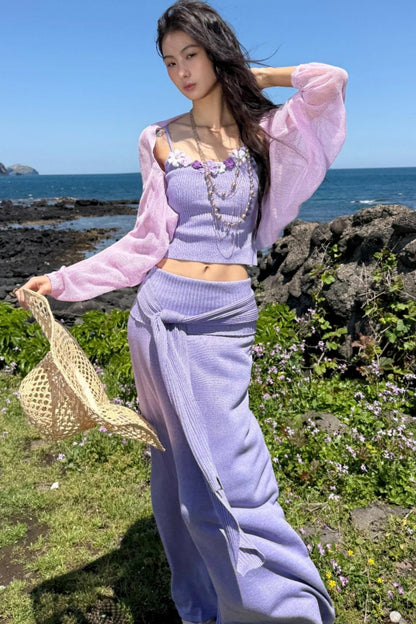 Floral Halter Skirt Cardigan Set-Up