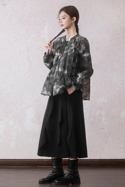 Ink Black Print Airy Outer