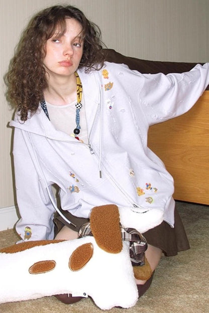 Ceramic Worn Craft Hooded Sweatshirt Coat