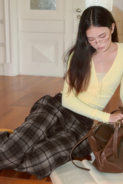 Retro Loose Straight Plaid Trousers