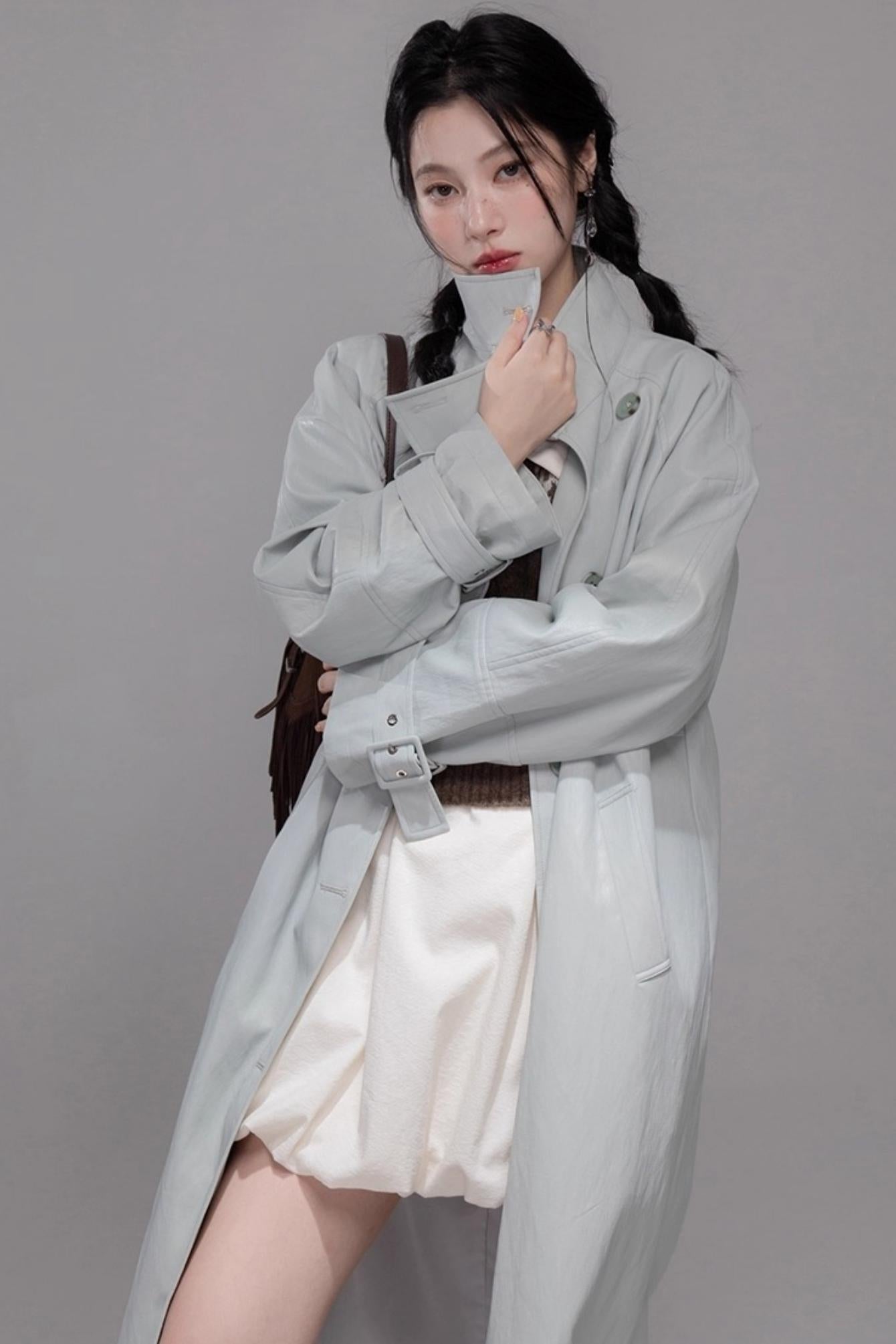 Two Collared Leather Trench Coat