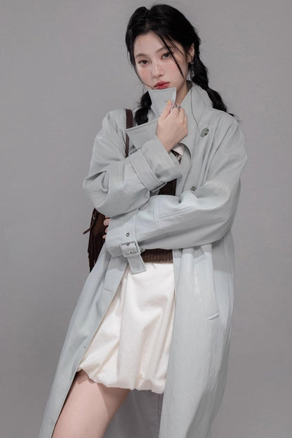 Two Collared Leather Trench Coat