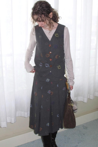 Needle Wool Vest Skirt Set-Up