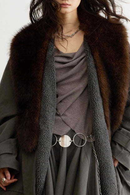 Retro-Jacken-Set mit Fellkragen im Used-Look