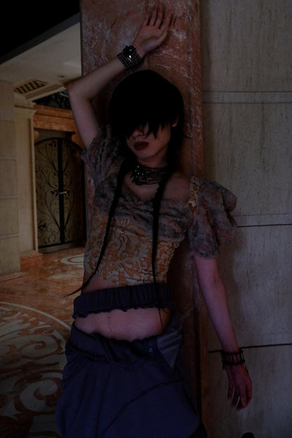 Patchwork Sheer Bud Strap Top