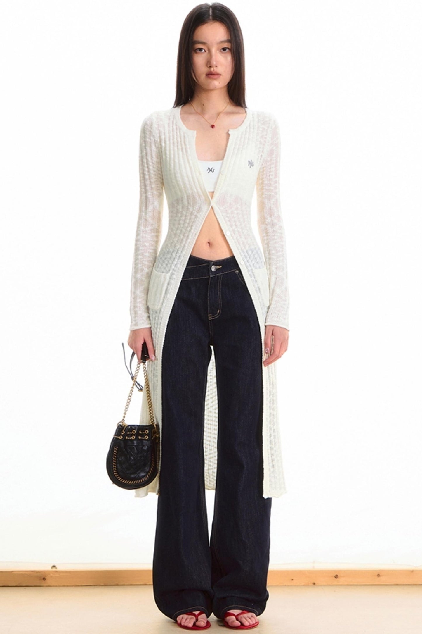 Pearl White Casual Knit Cardigan