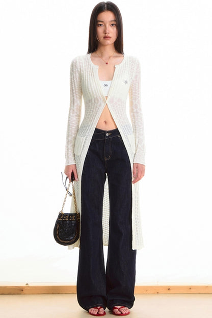 Pearl White Casual Knit Cardigan