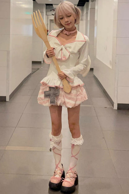 Striped Embroidered Bud Pumpkin Skirt