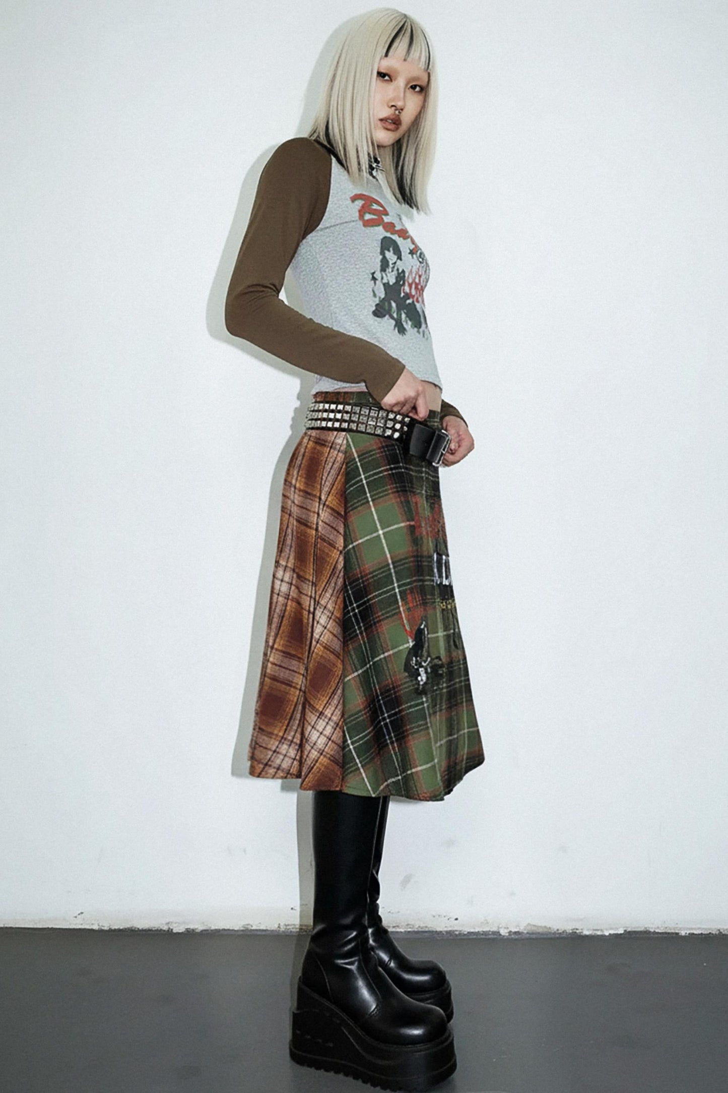 Punk Plaid Layered Skirt