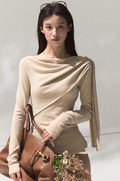 Ancient Shrine Collar Long Sleeve Knit Base Shirt