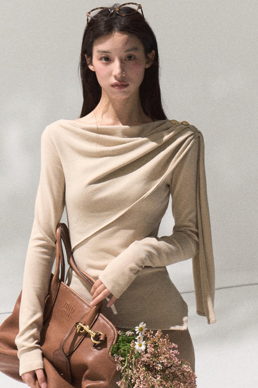 Ancient Shrine Collar Long Sleeve Knit Base Shirt