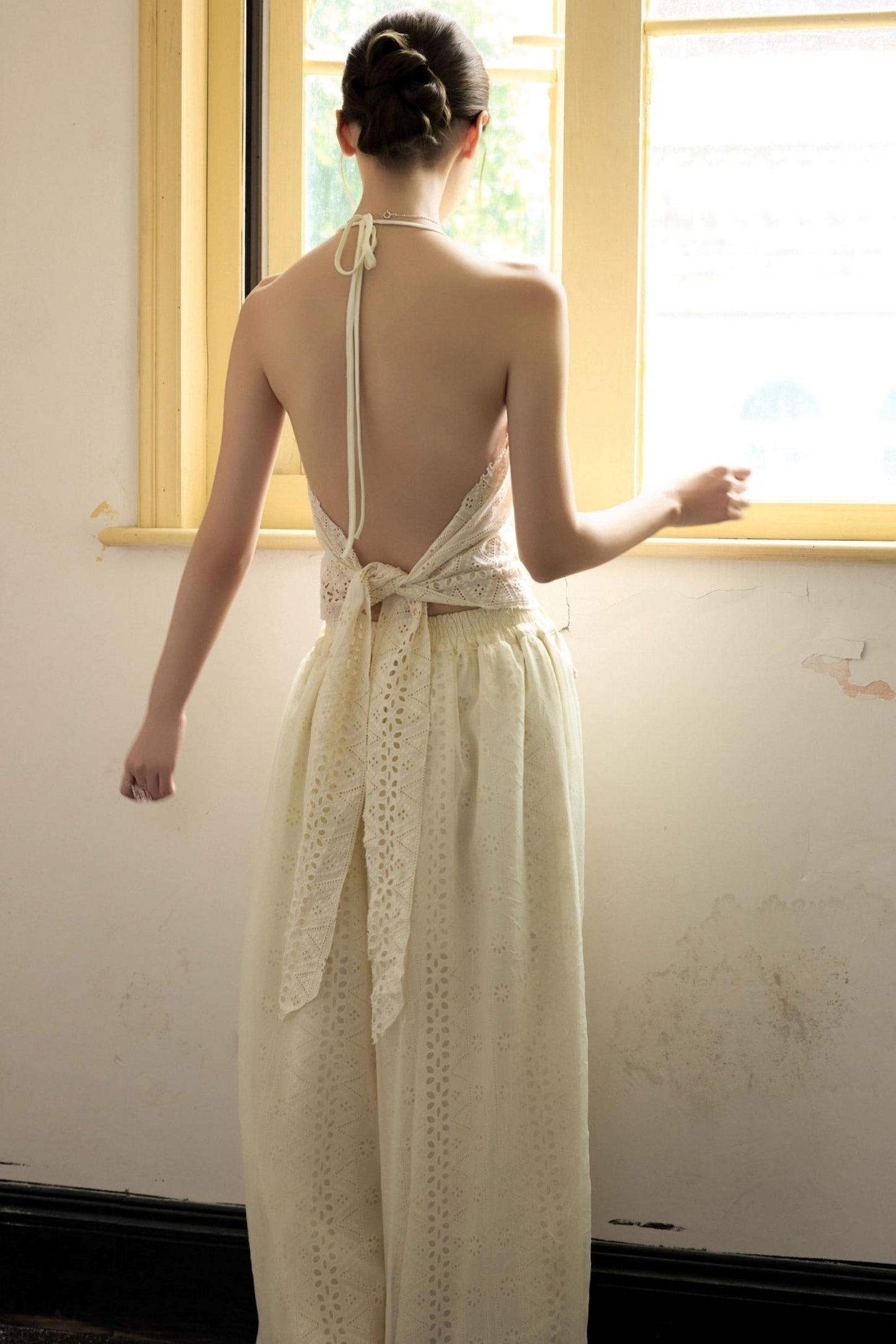 Romantic White Embroidered Halterneck Top