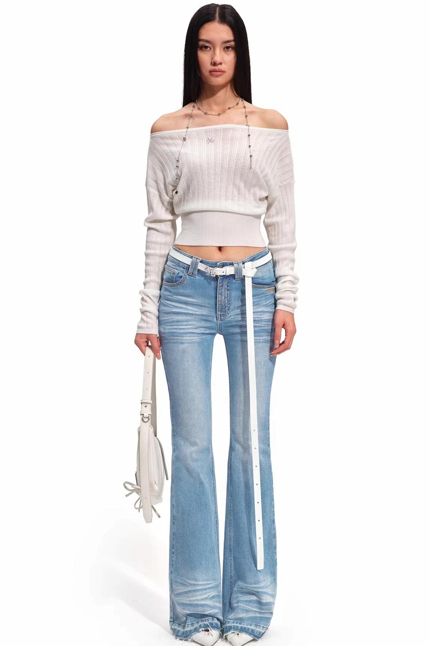 Merinowolle One-Shoulder Strickoberteil