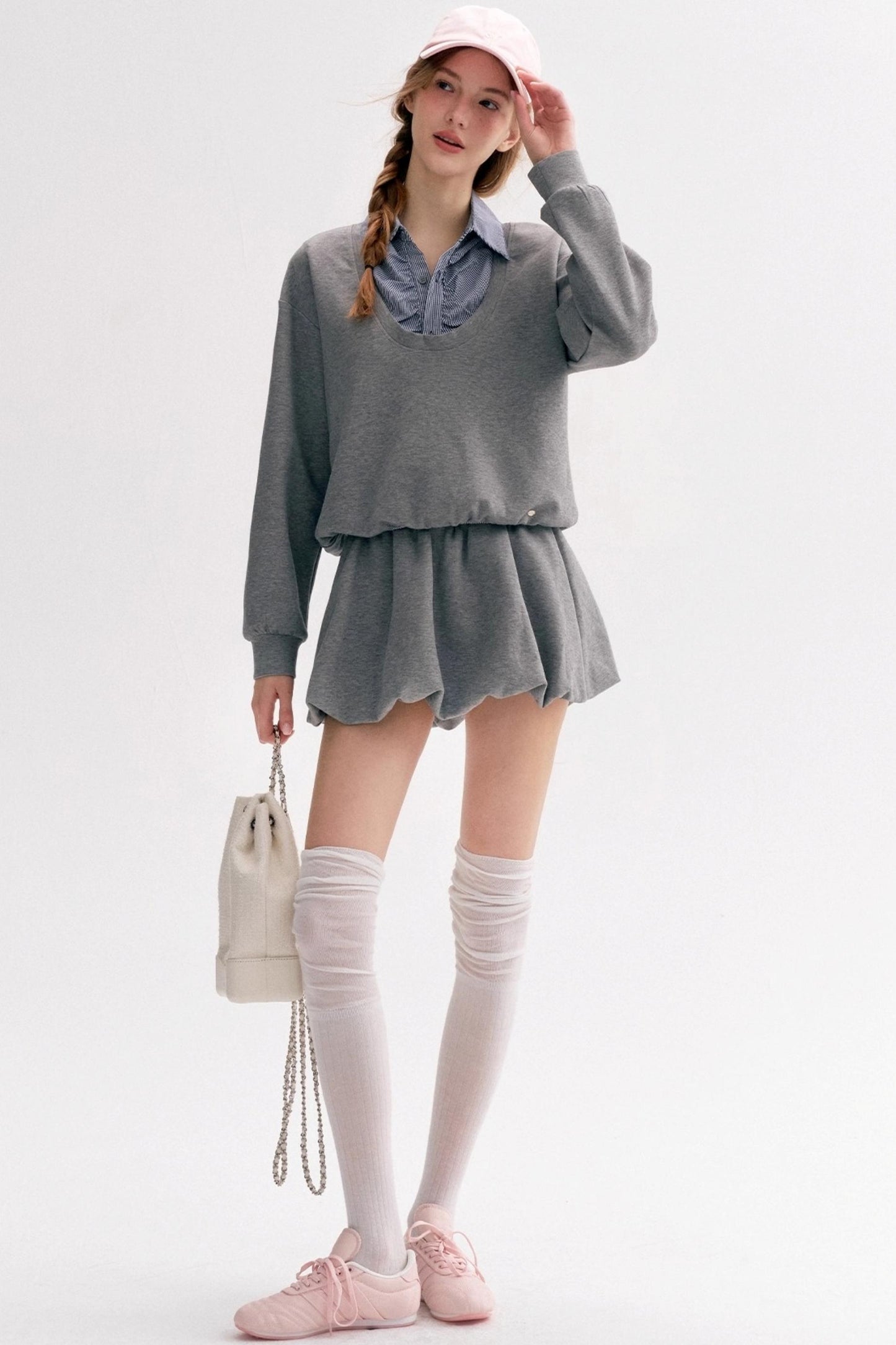 Lazy Casual Check Puffy Skirt Set-Up