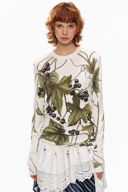 Grape Print Round Neck Sweater