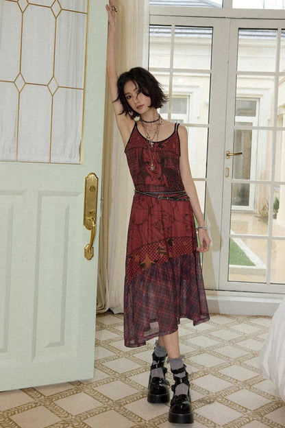 Red Printed Strap Dress