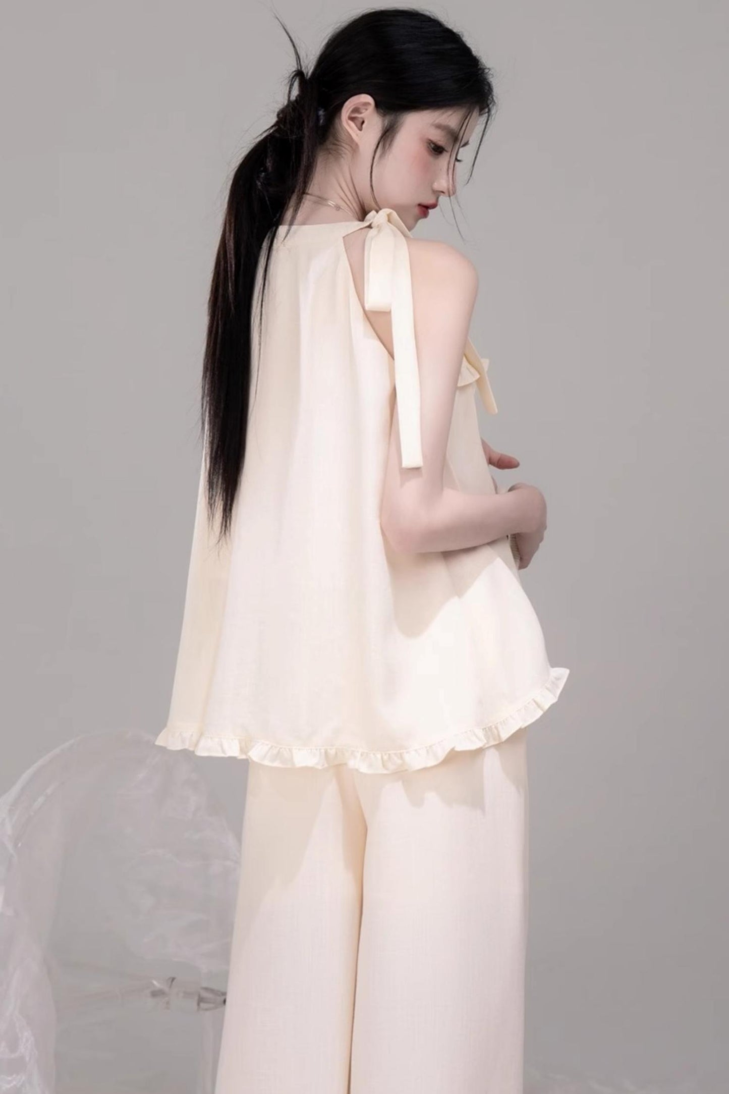 Chill Apricot Ruffle Pants Set-Up