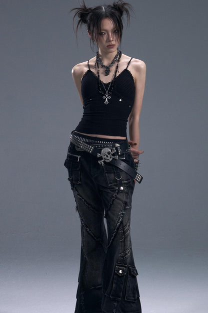 Casual Distressed Punk Bootcut Jeans