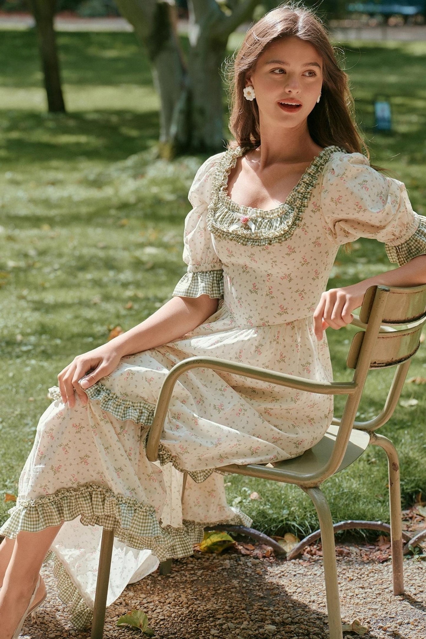 French Pastoral Style Floral Waist Dress