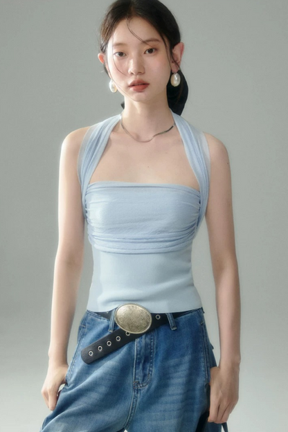 Misty Light Pleated Tulle Blouse Set