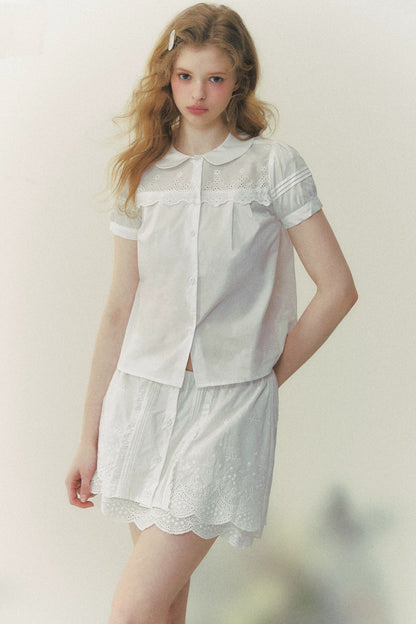 Pure White Embroidered A-Line Skirt