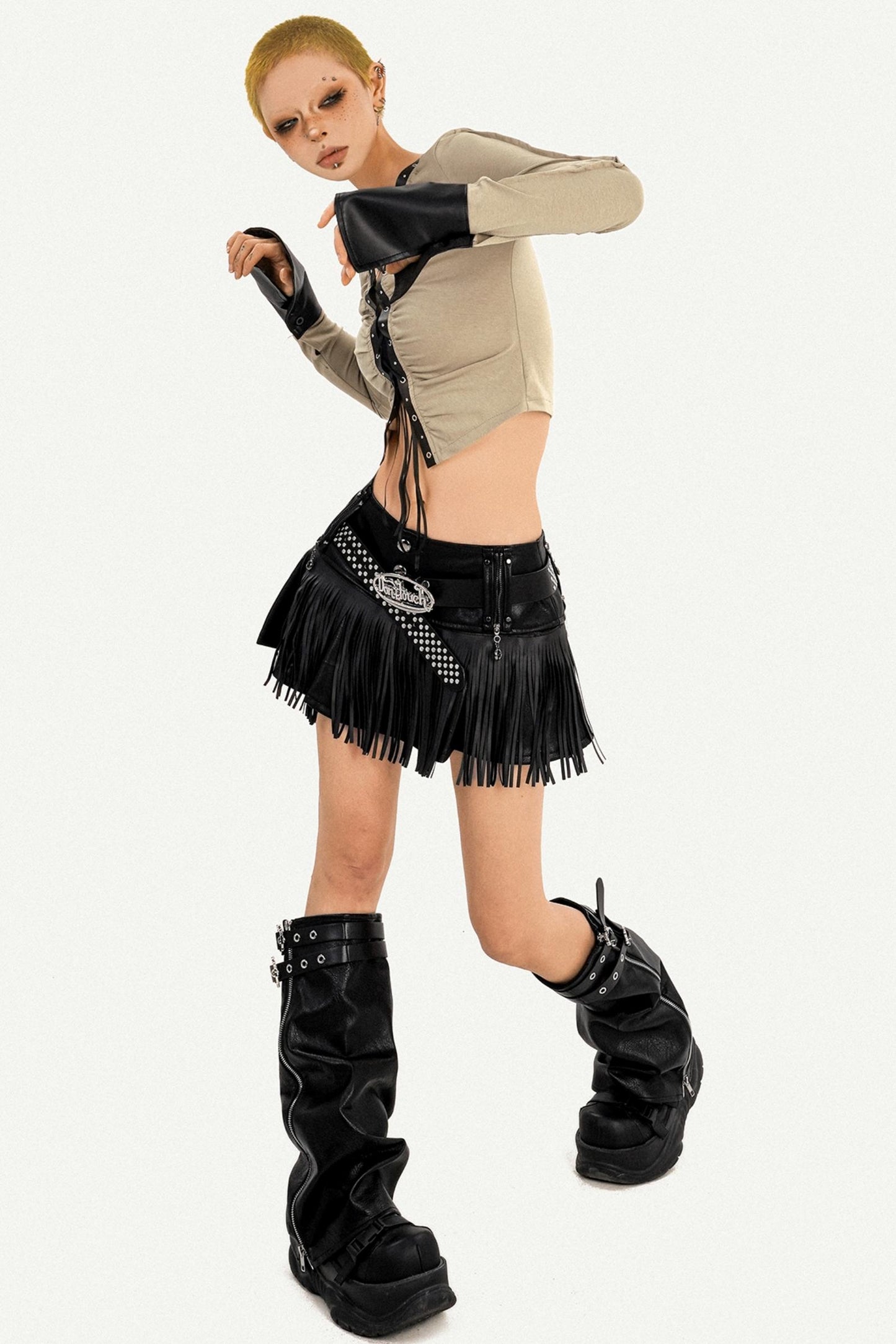 Hot Girl Fringed Leather Skirt