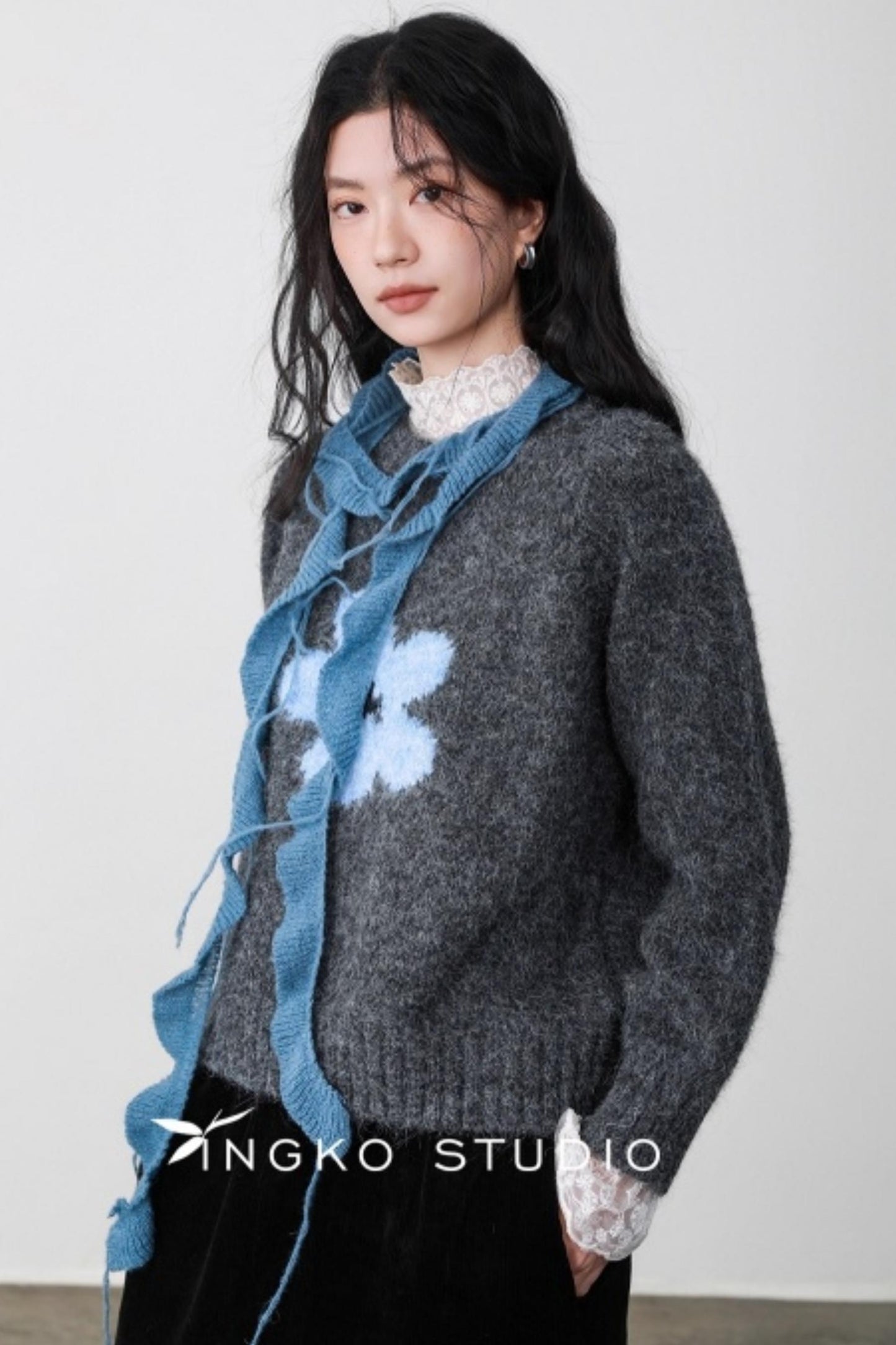 Fog Gray Floral Sweater