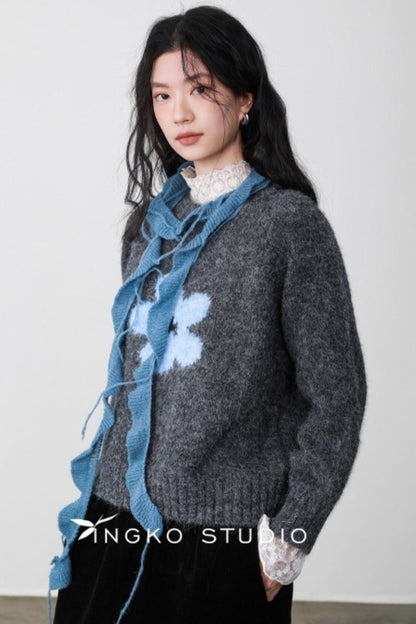 Fog Gray Floral Sweater