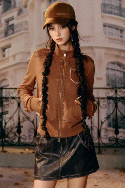 Retro Rivet Sweatshirt Jacket
