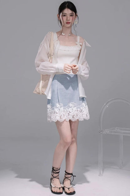 Color-Block Lace Skirt Set