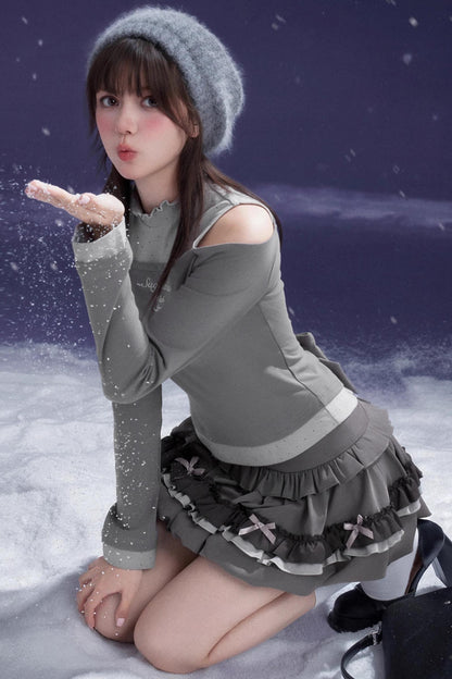 Energetic Two-Tone Off-Shoulder Top