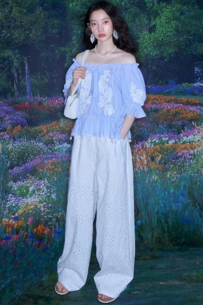 Island Flower Vine Striped Short Sleeve Top Shorts Set-Up